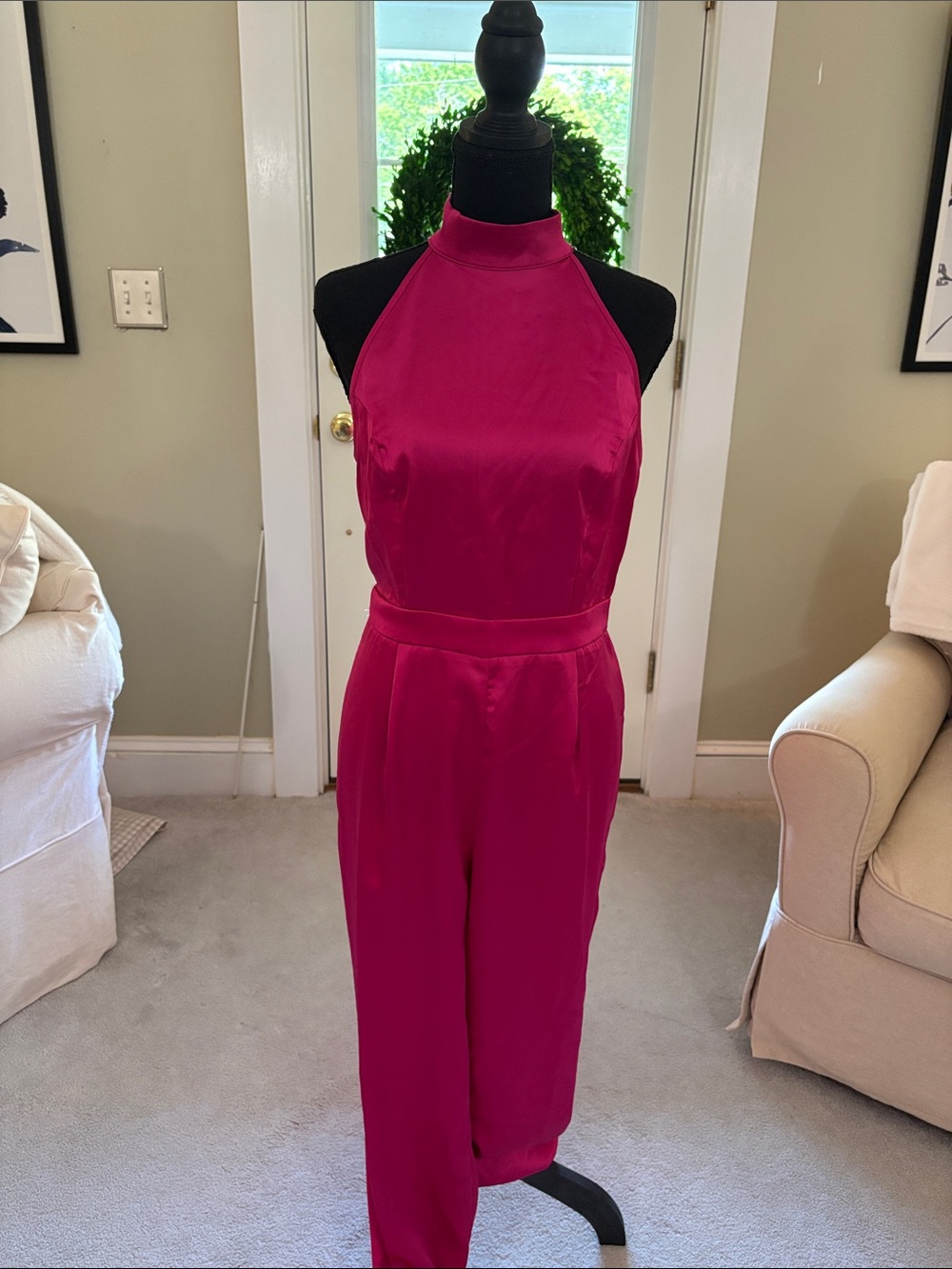 Rachel Zoe Hot Pink Halter Satin Jumpsuit